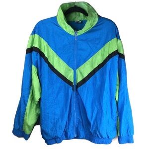 The Body Co Retro Striped Front Zip Blue & Green Windbreaker Jacket Size Large